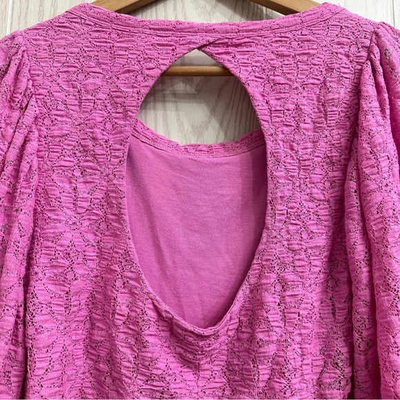 Free People Tea Time Top Plumeria Open Back Floral Lace Balloon Sleeves Size L - Picture 9 of 15